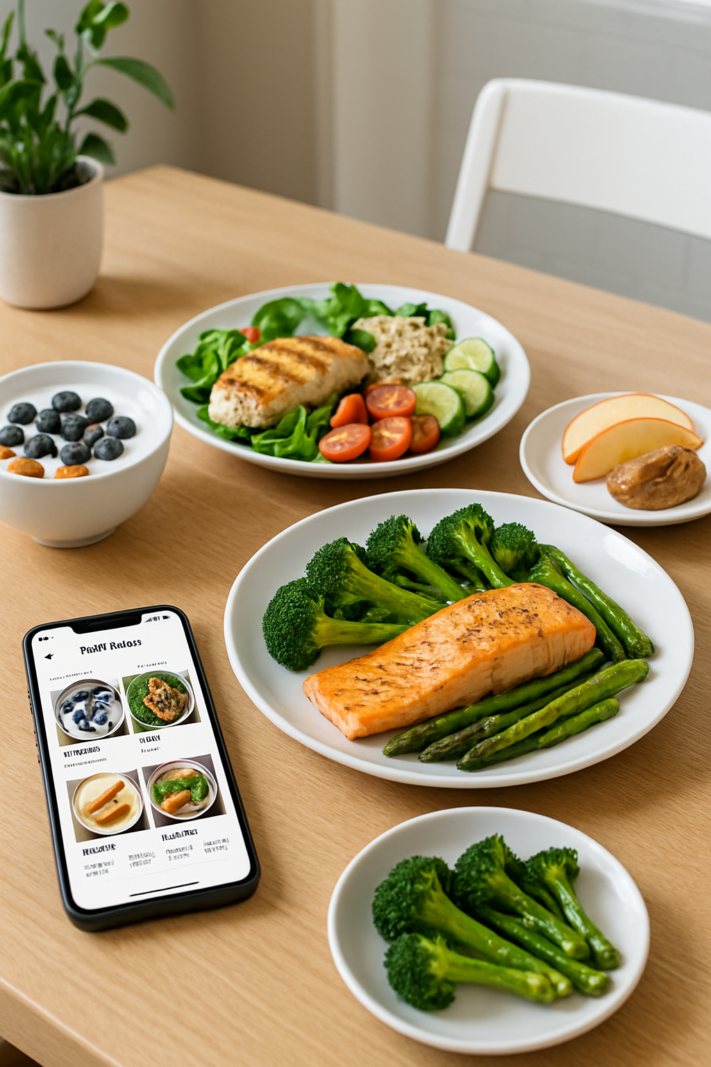 A healthy meal of salmon and vegetables representing the Barbara Palvin diet principles being analyzed by the SnapEat AI nutritionist app.