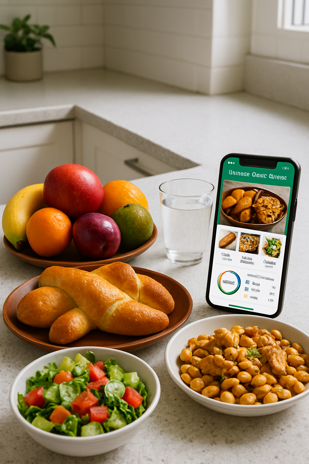 A person uses the SnapEat AI app to track calories from a photo of a traditional Semana Santa meal, focusing on fitness.