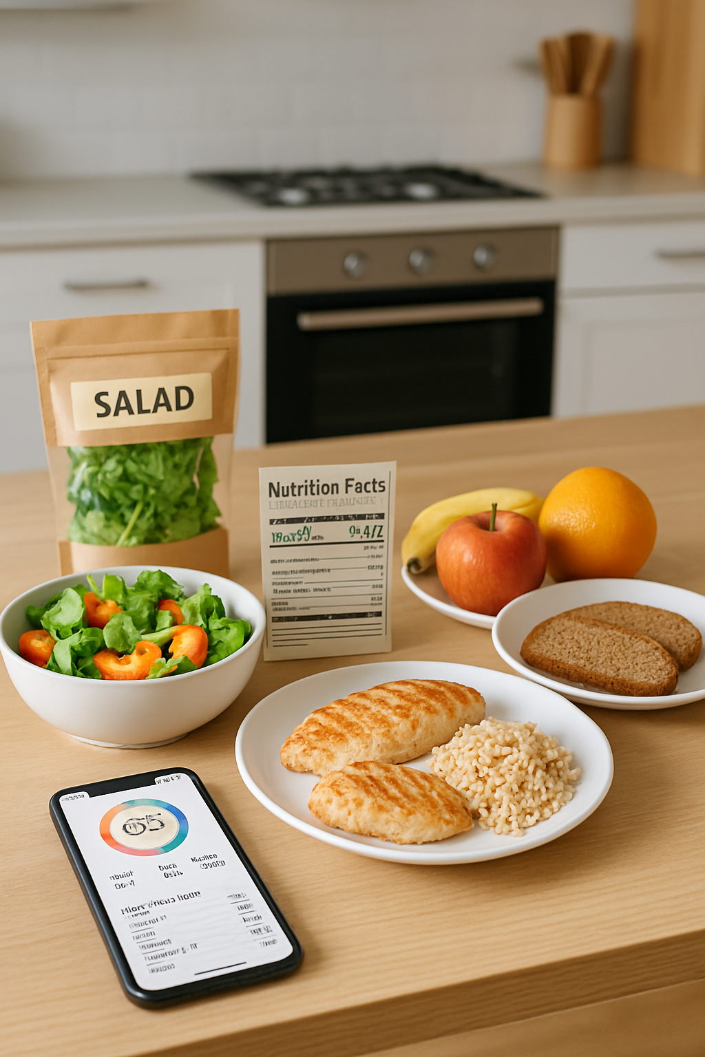 A smartphone displaying the SnapEat AI nutrition coach app analyzing a healthy meal of salmon and vegetables