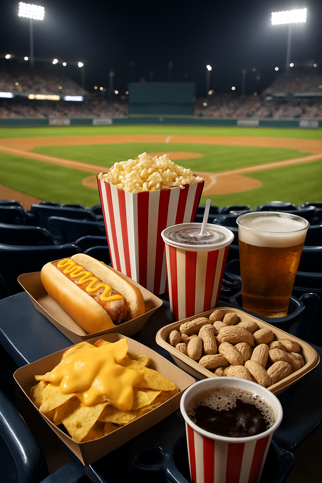 A person using the SnapEat AI calorie tracker app on their phone to take a photo of a hot dog at a baseball game.