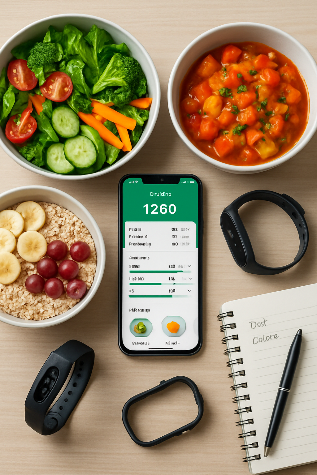 Smartphone showing the SnapEat AI food recognition feature analyzing a healthy meal.