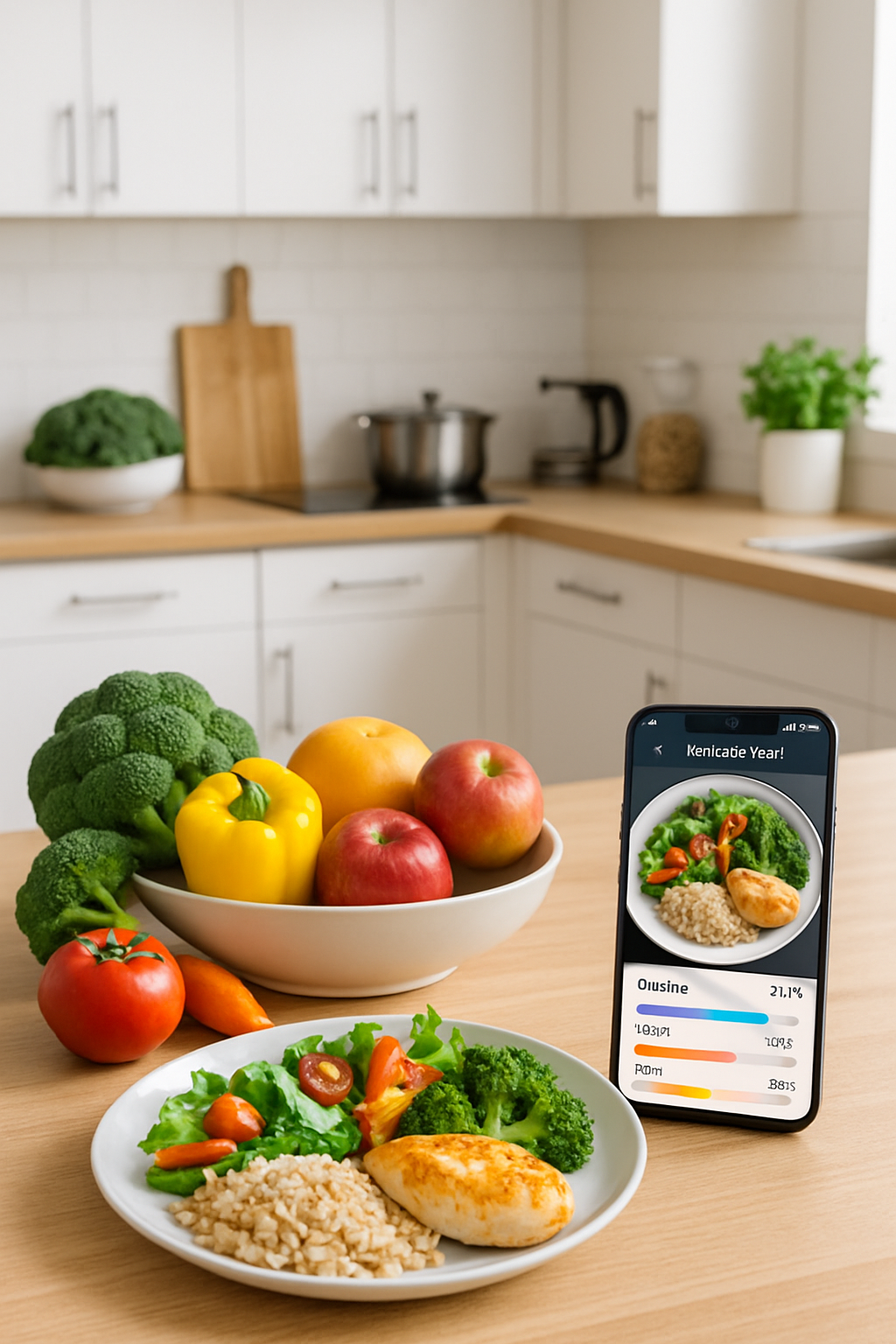 A smartphone displaying the SnapEat AI nutrition tracker app analyzing a healthy meal, demonstrating NASA-level precision in food tracking.