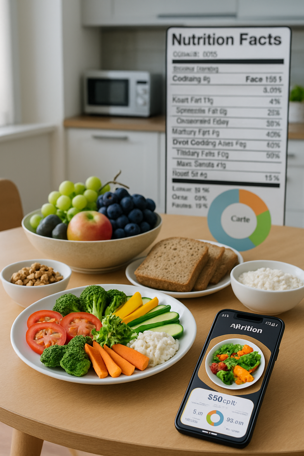 A smartphone displaying the NutriWin AI interface with a detailed nutritional analysis of a meal.