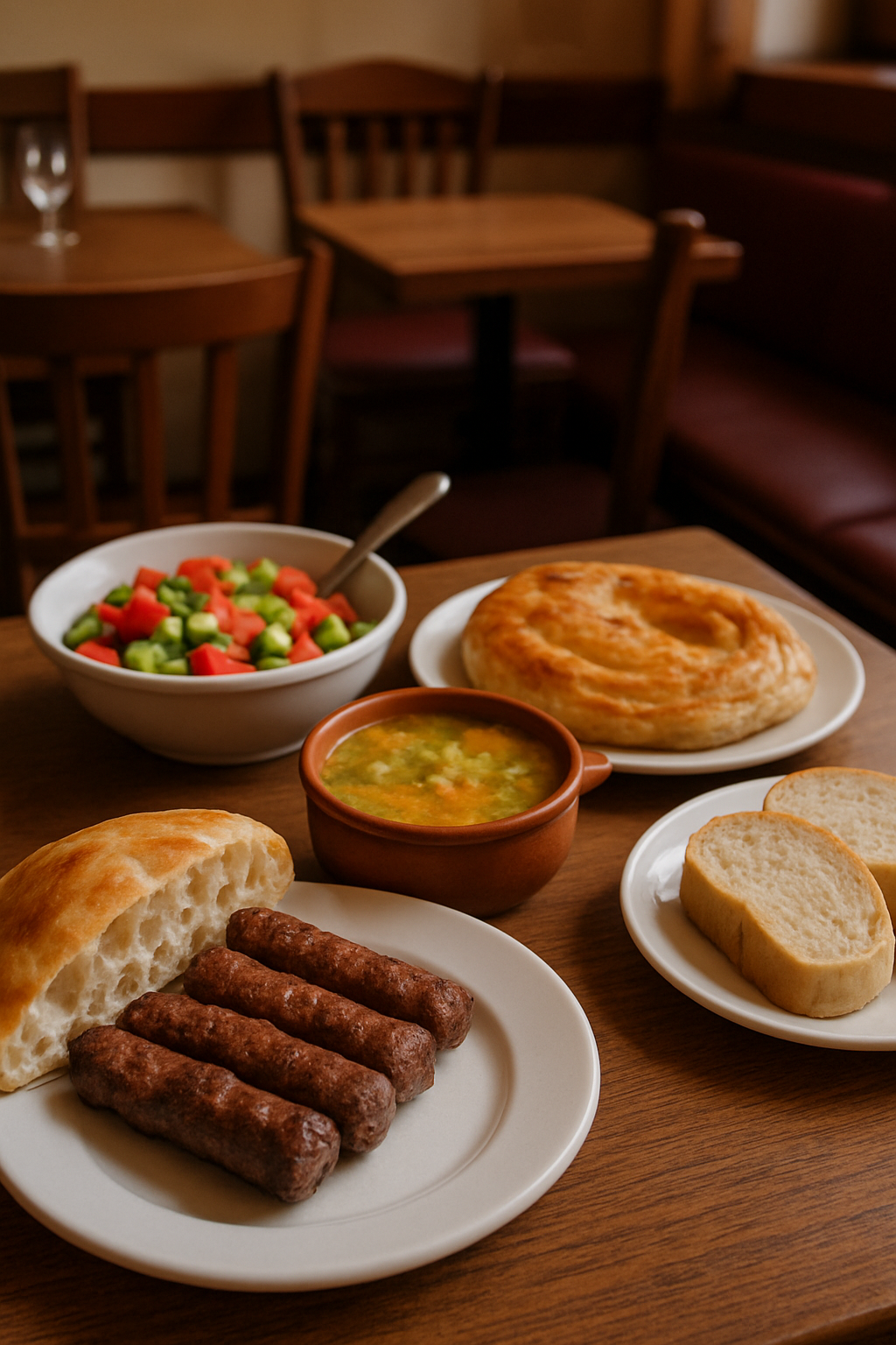 A plate of traditional Bosnian Ćevapi with a smartphone using the SnapEat AI food recognition app to track calories and macros.