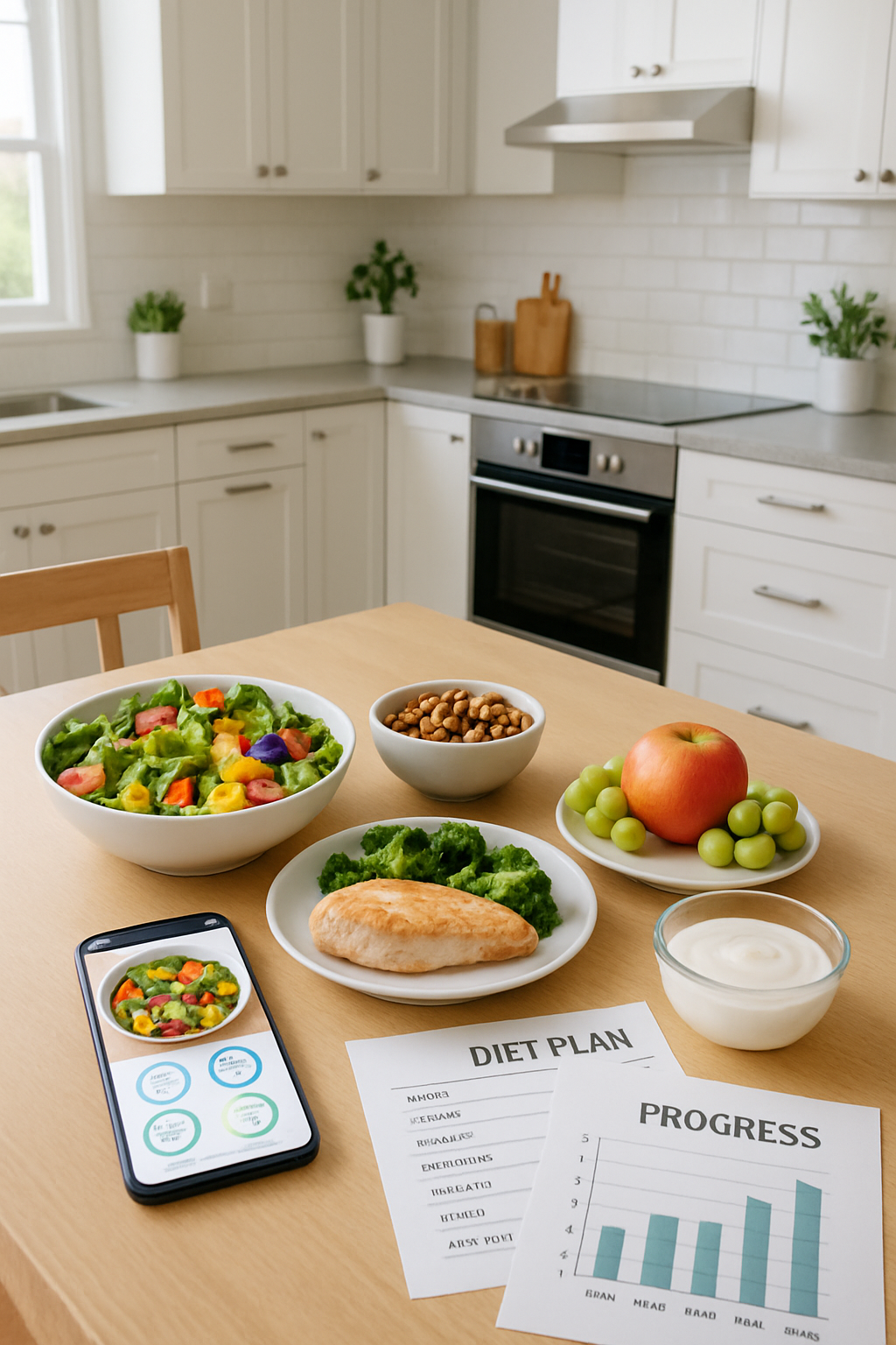 A smartphone displaying the SnapEat AI app interface analyzing a photo of a healthy meal.