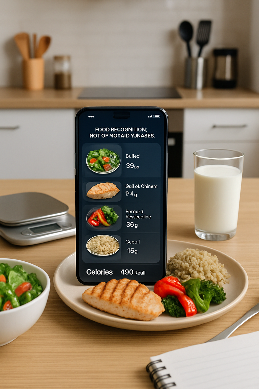 A phone screen showing the SnapEat AI app analyzing a photo of a healthy meal, illustrating the concept of Smarter Eating with an AI nutritionist.