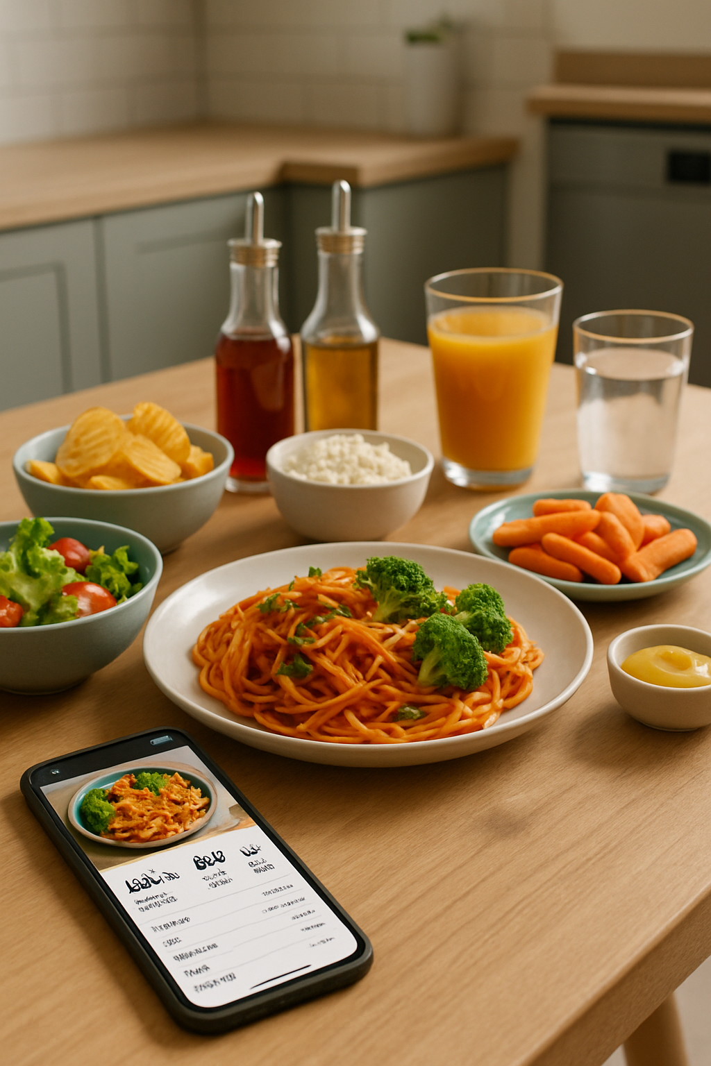A phone using the SnapEat AI food tracker to identify foods and calculate nutrition from a picture of a meal.