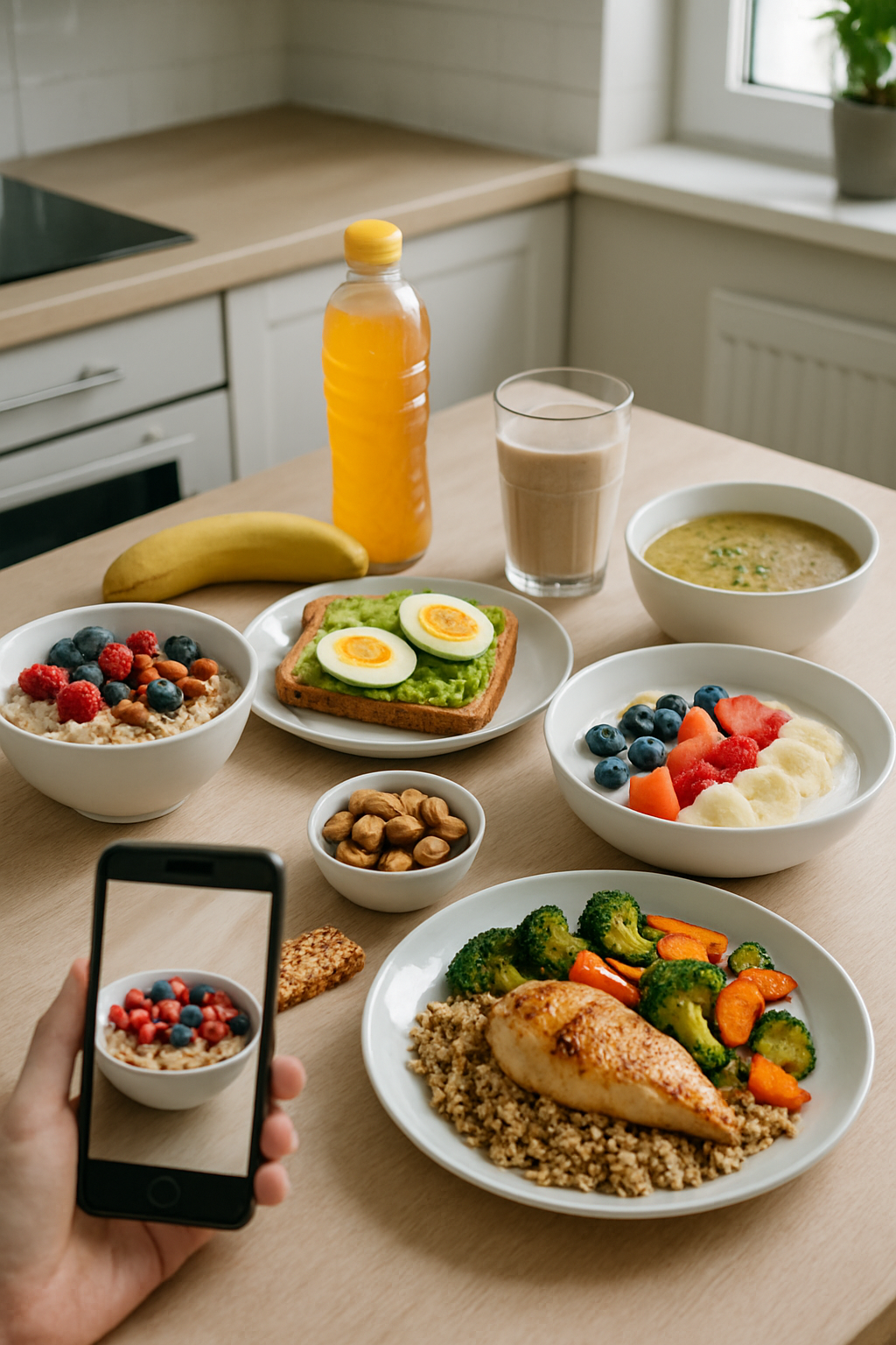 A user tracking their pre-game meal of oatmeal and berries with the SnapEat AI nutrition tracker app on their phone.