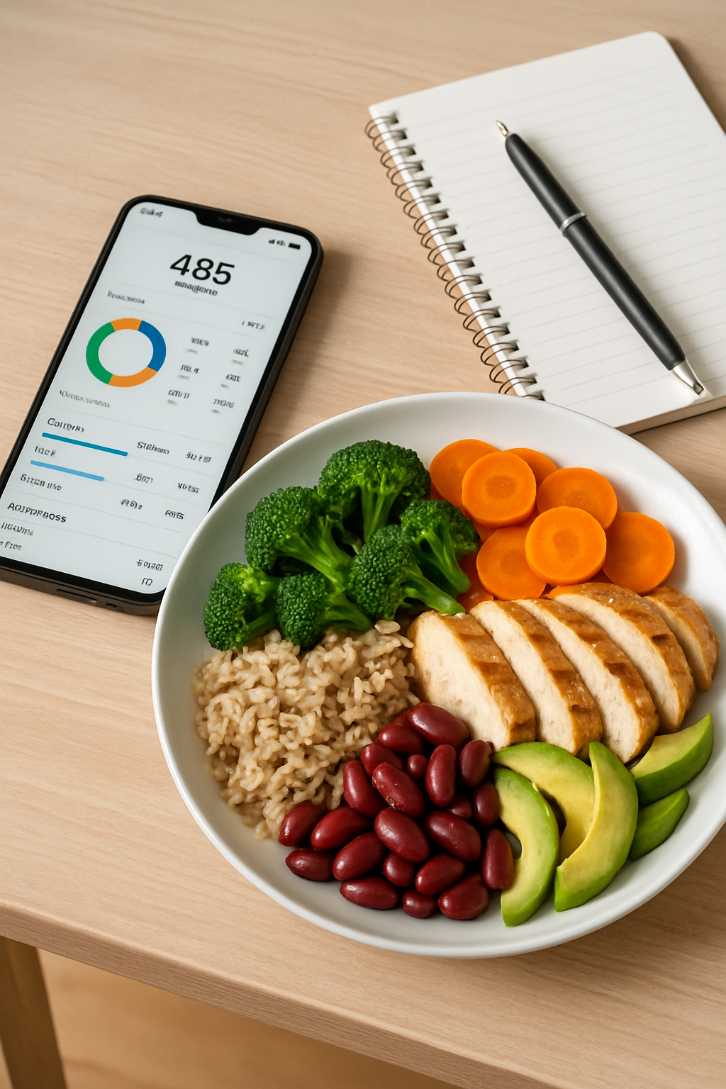 A phone screen showing the SnapEat AI app accurately identifying a bowl of salad using its AI food recognition technology.