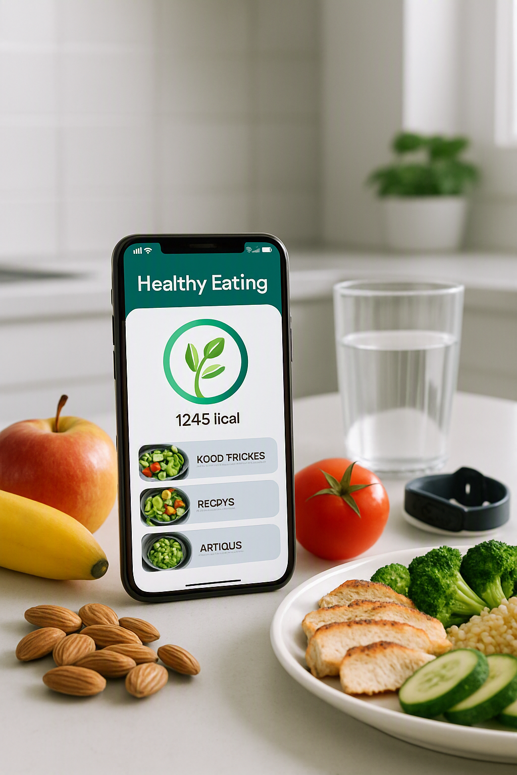 A smartphone displaying the Photo Coach AI app interface after analyzing a bowl of salad, showing the AI nutrition coach in action.