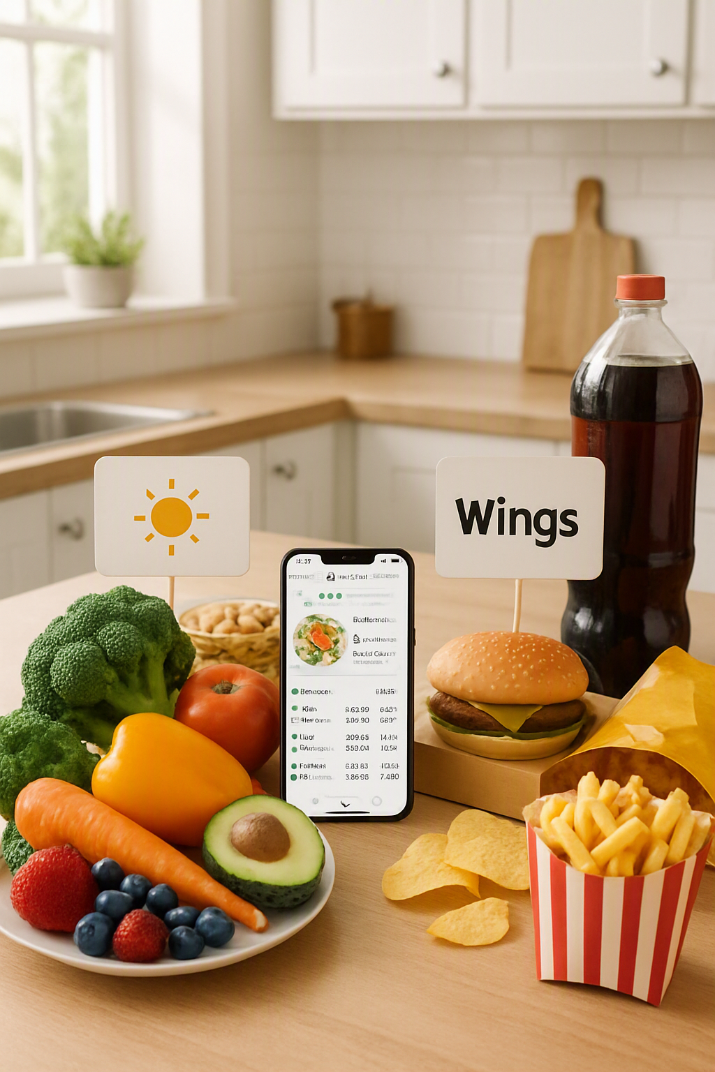 A smartphone showing the SnapEat AI food tracker app analyzing a healthy meal of grilled chicken and salad.
