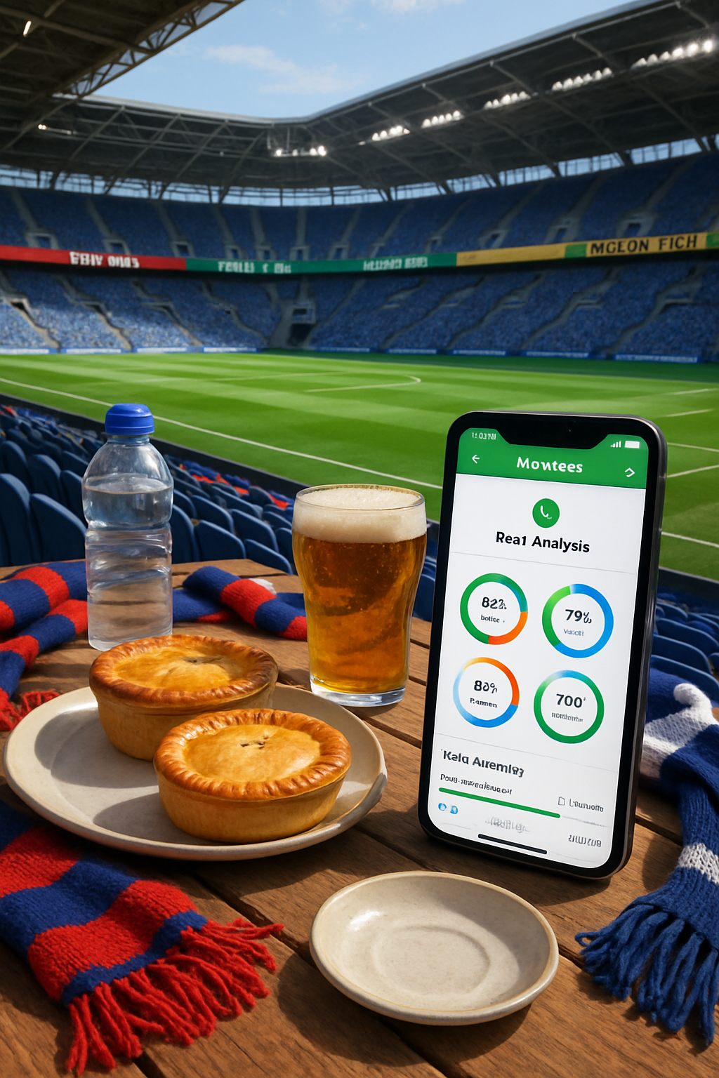 Aston Villa fan using the SnapEat AI calorie counter app on their phone at a stadium.