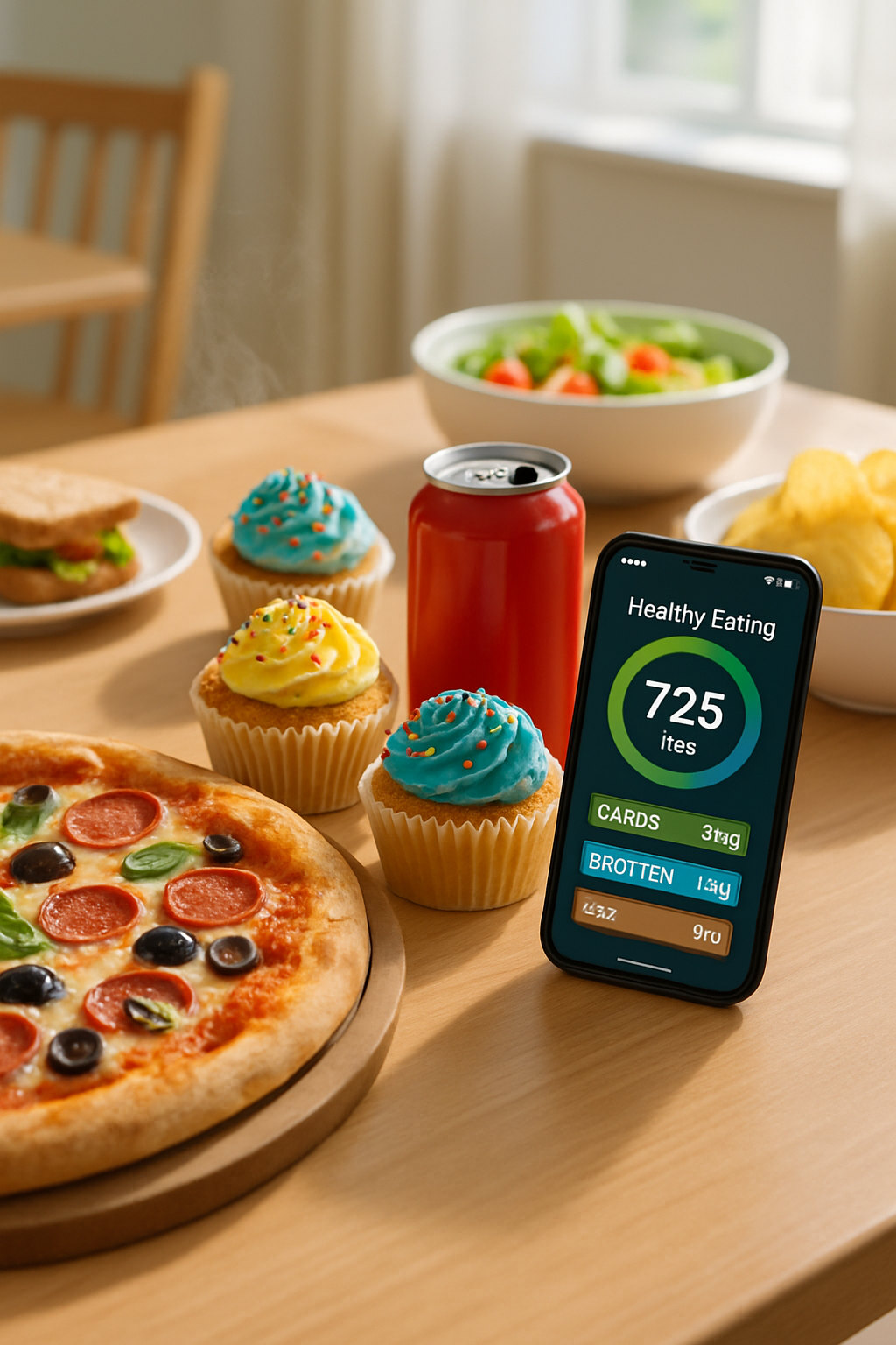 Smartphone displaying the SnapEat AI smart calorie coach app analyzing a slice of pepperoni pizza inspired by Five Nights at Freddy's.