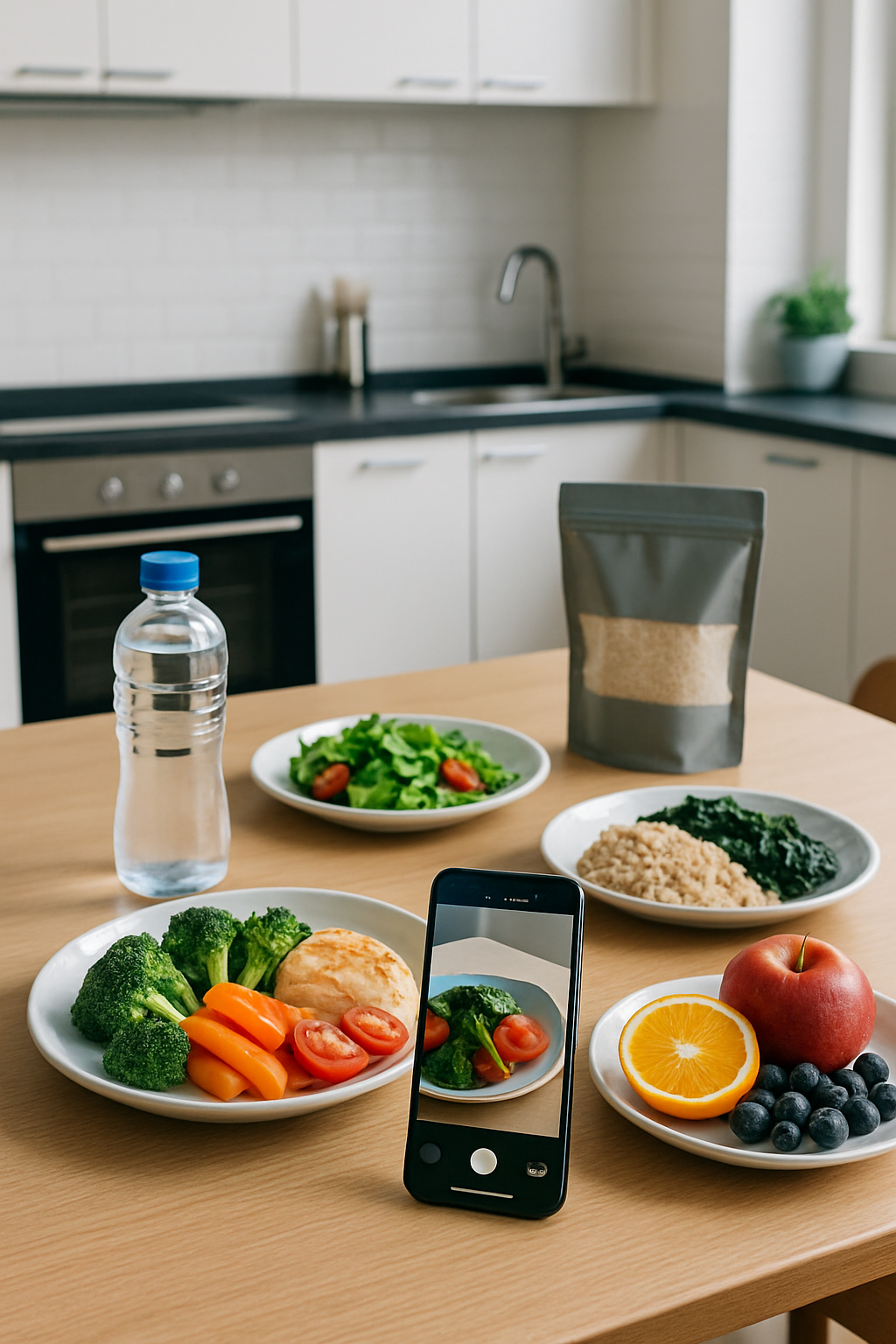 Smartphone showing the SnapEat AI app interface tracking a meal for the lospollostv fitness challenge.