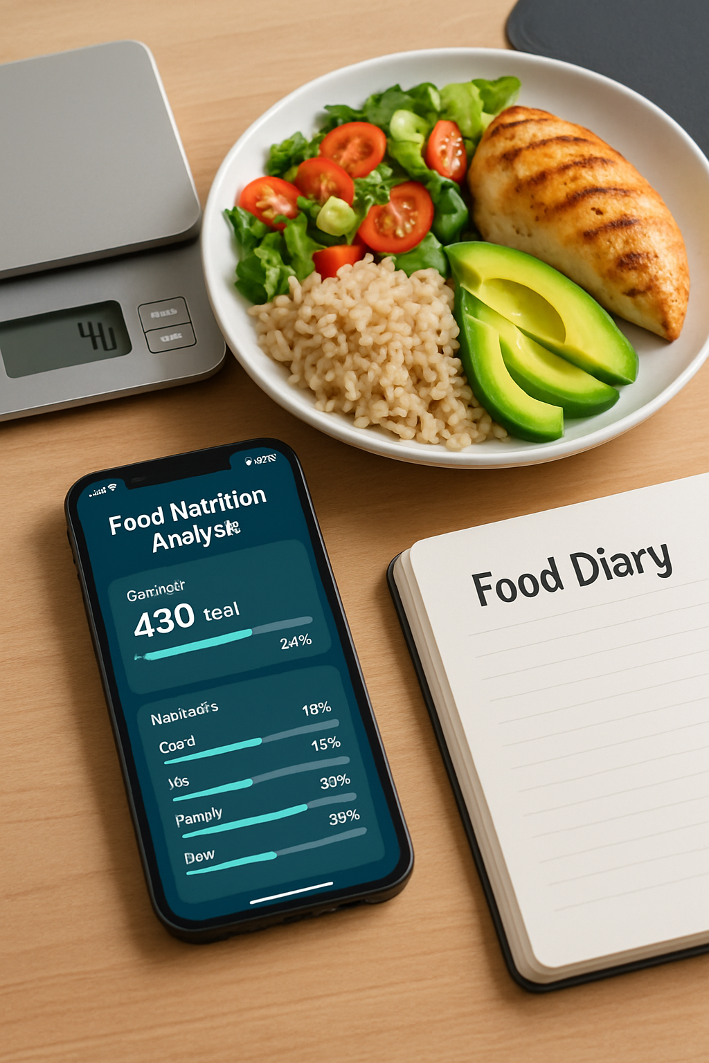 A smartphone displaying the SnapEat AI app interface after scanning a meal, demonstrating smart calorie counting.
