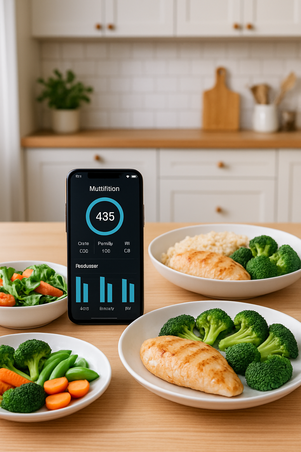 A smartphone screen showing the SnapEat AI app interface after analyzing a photo of a healthy meal, demonstrating the smart calorie counter function.