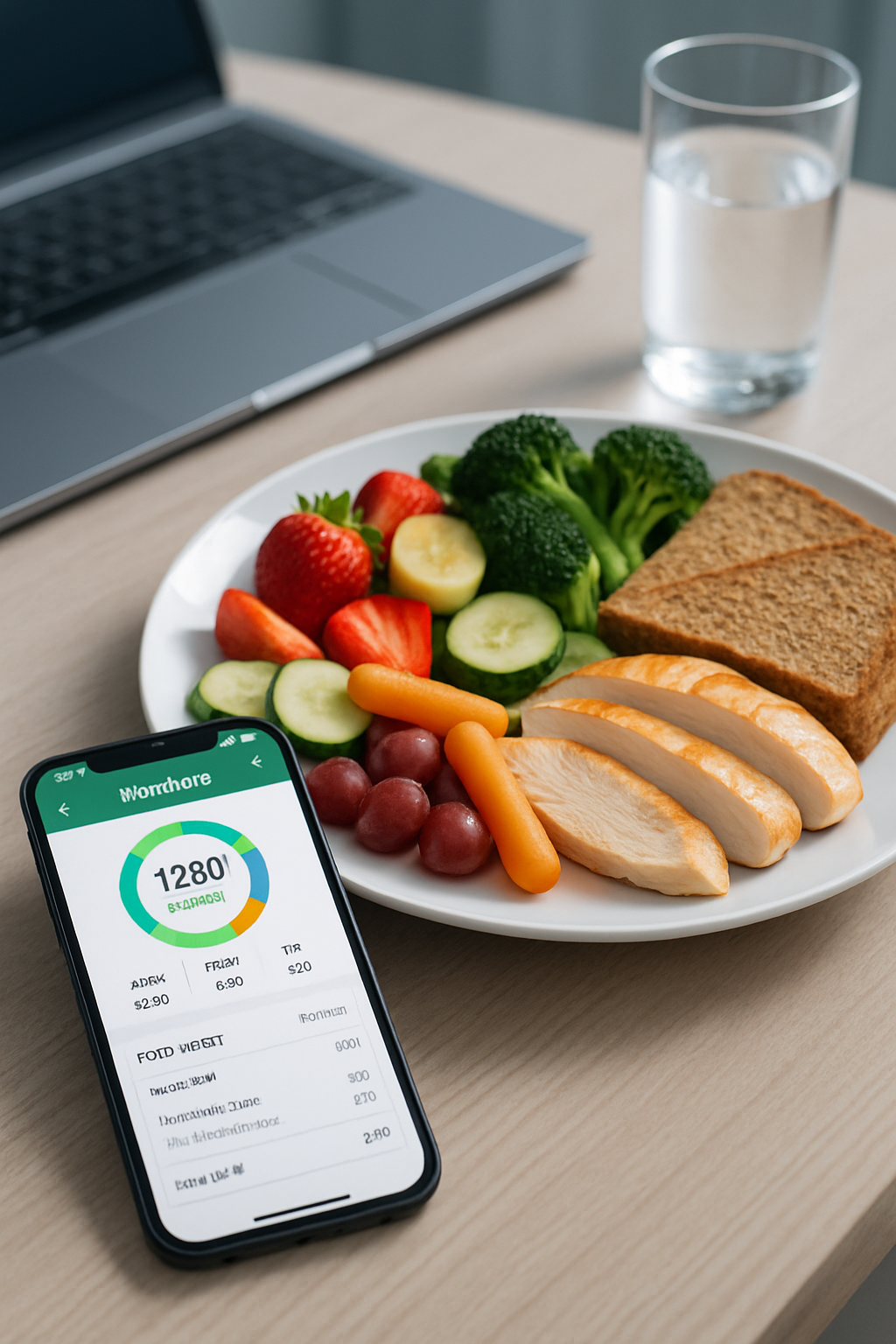 The SnapEat AI app interface analyzing a healthy meal from a photo, showing nutritional data.