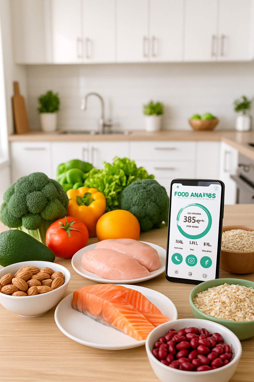 A smartphone displaying the SnapEat AI nutrition coach app, with images of healthy food and a red carpet in the background, symbolizing a celebrity diet plan.