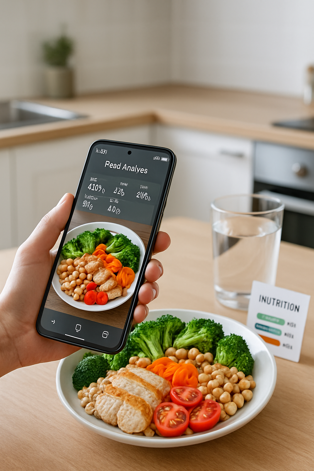Smartphone showing the SnapEat AI app interface, which uses a picture of a meal to act as a smart calorie counter.