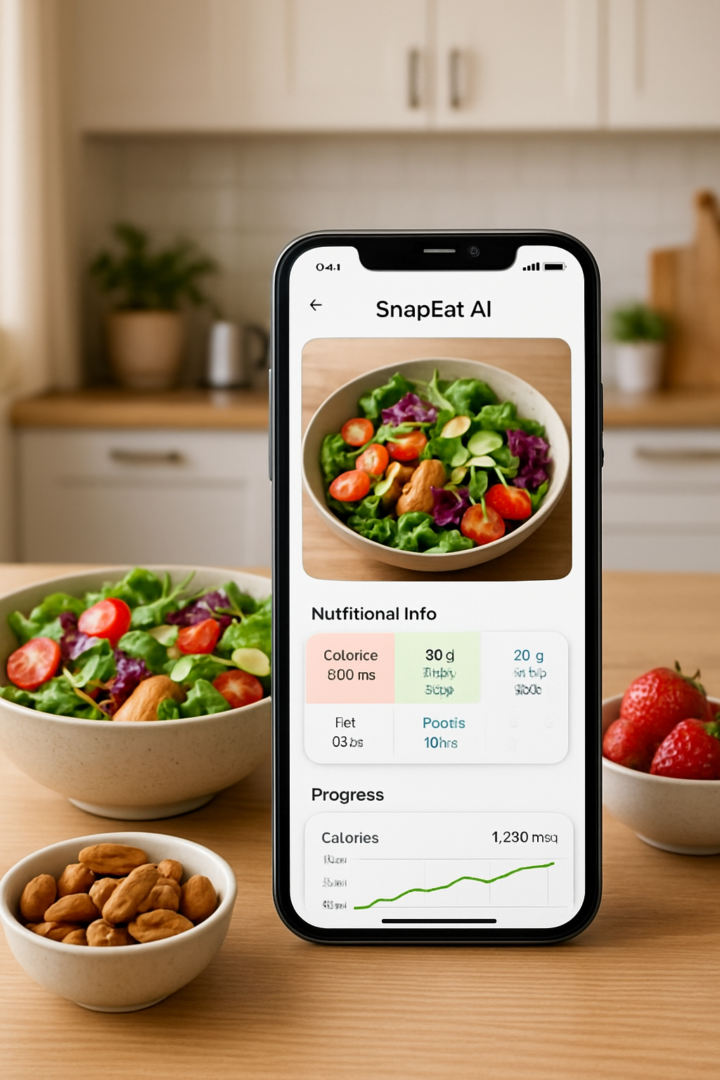 A couple smiling and achieving their health goals together by using the SnapEat AI nutrition tracker app on their phones.