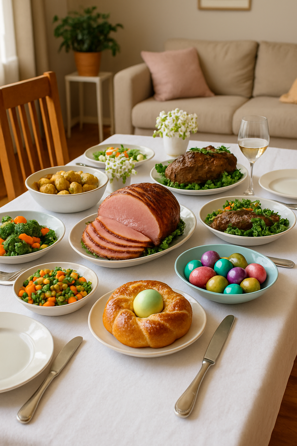 A smartphone using the SnapEat AI food recognition app to analyze a healthy Easter meal on a plate.