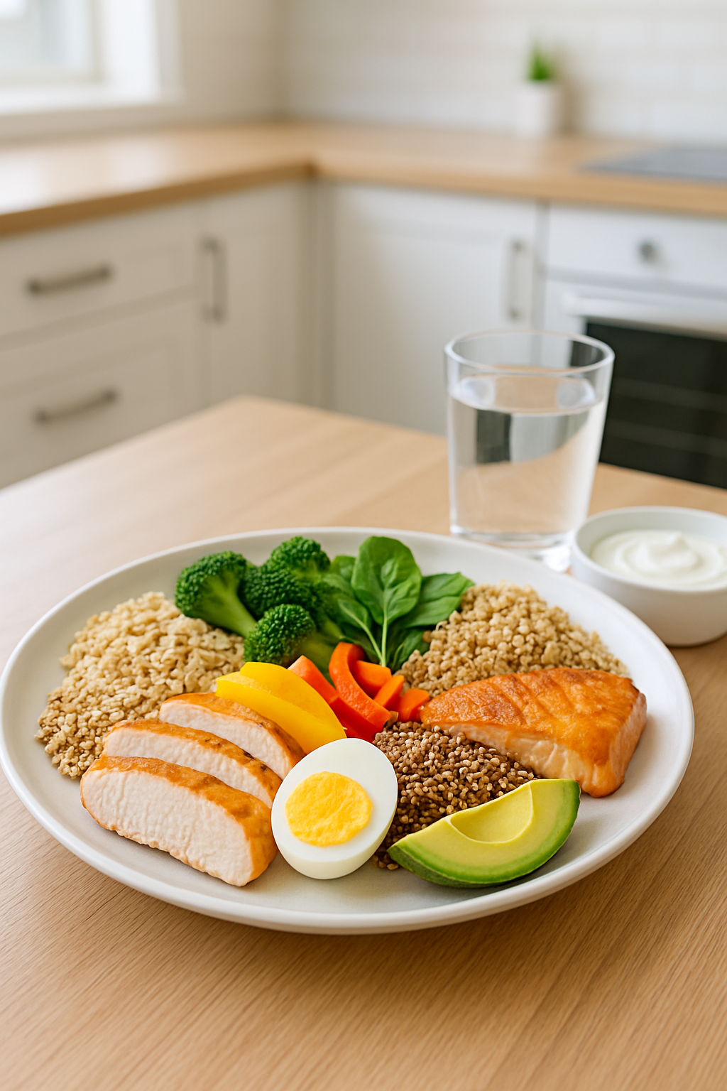 A soccer ball on a dinner plate with healthy foods like salad and chicken, representing the SnapEat AI nutrition plan for World Cup 2026 fitness goals.