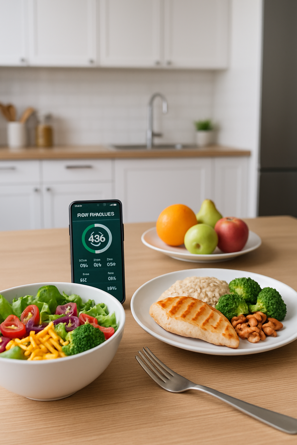 A smartphone displaying the SnapEat AI app, which has analyzed a photo of a healthy meal of salmon and vegetables.