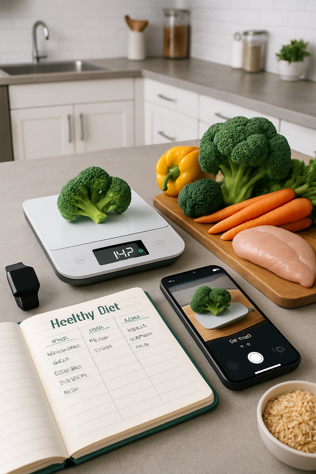 Smartphone showing the SnapEat AI app analyzing a photo of a healthy meal with salmon and vegetables.