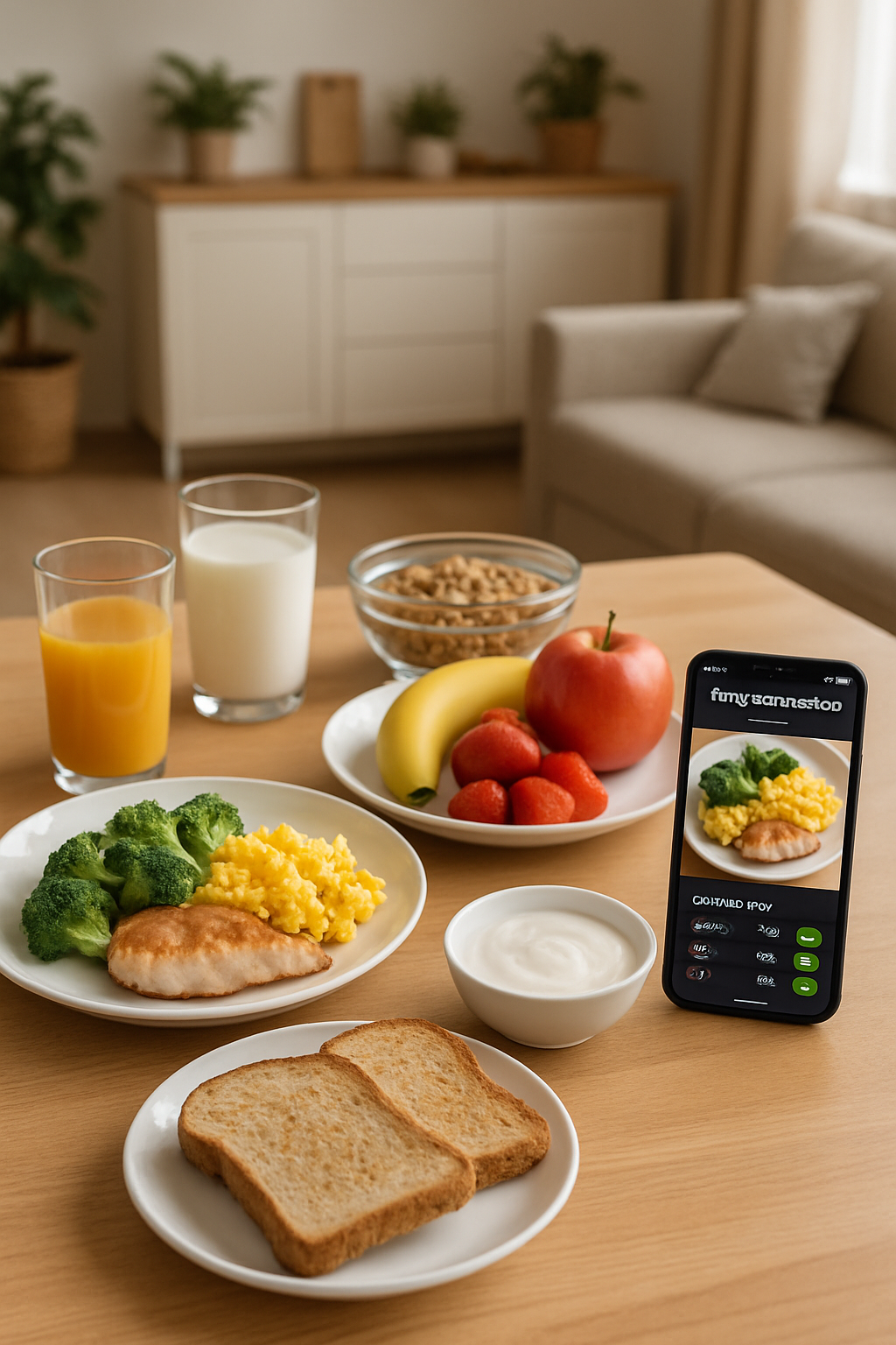 A smartphone screen showing the SnapEat AI app interface using AI food recognition on a bowl of salad.
