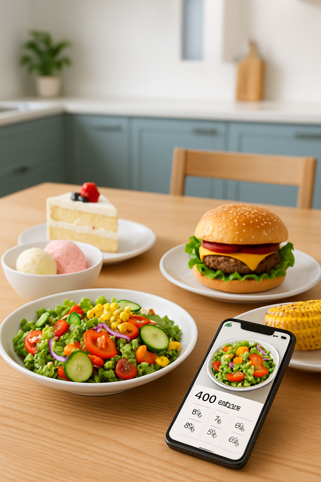 A smartphone using the SnapEat AI food tracker app to log a brunch meal of eggs benedict by taking a photo.