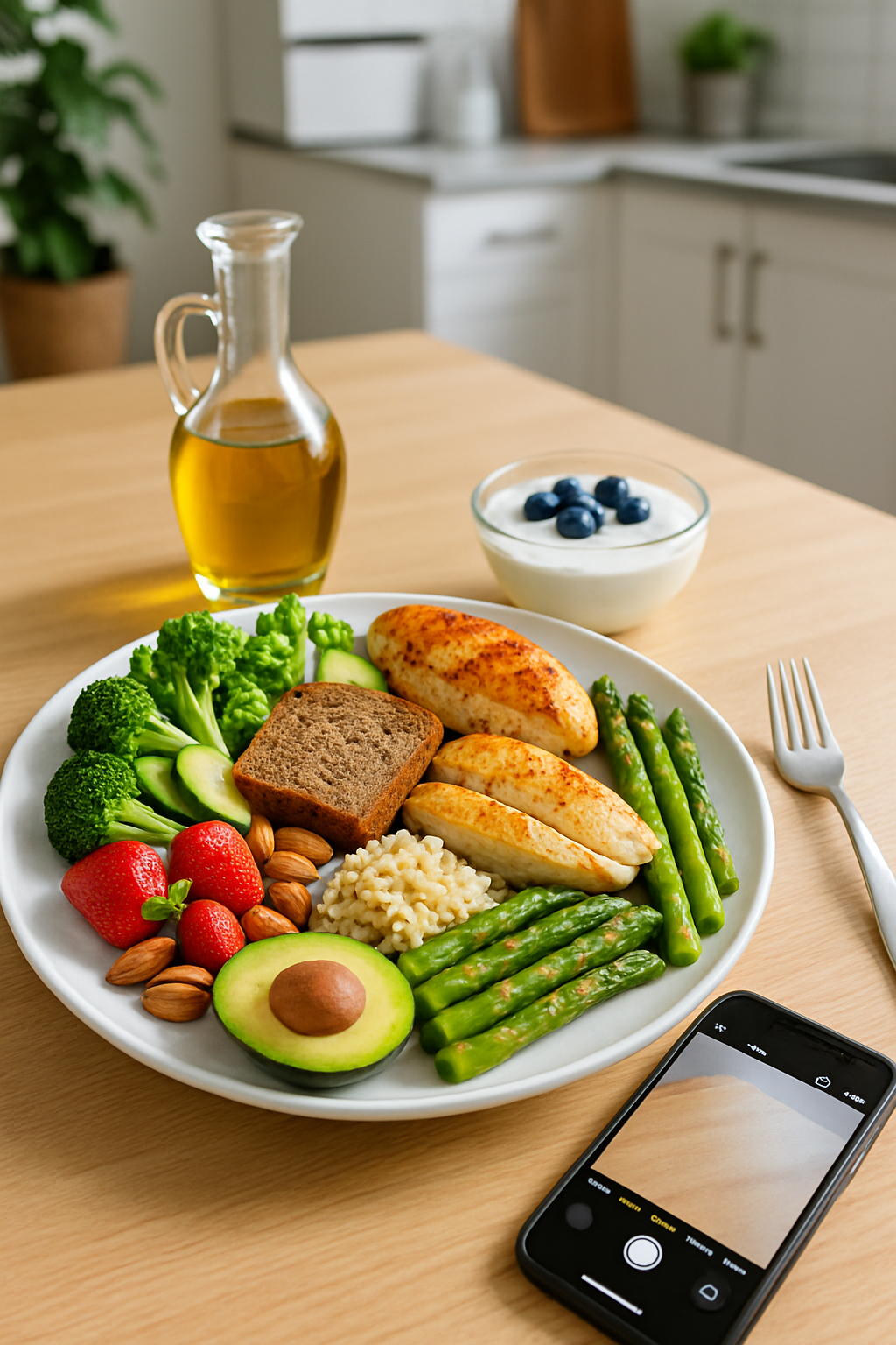 A healthy 'Go Green, Go White' meal with chicken and vegetables, part of the Michigan-inspired Spartan diet plan.