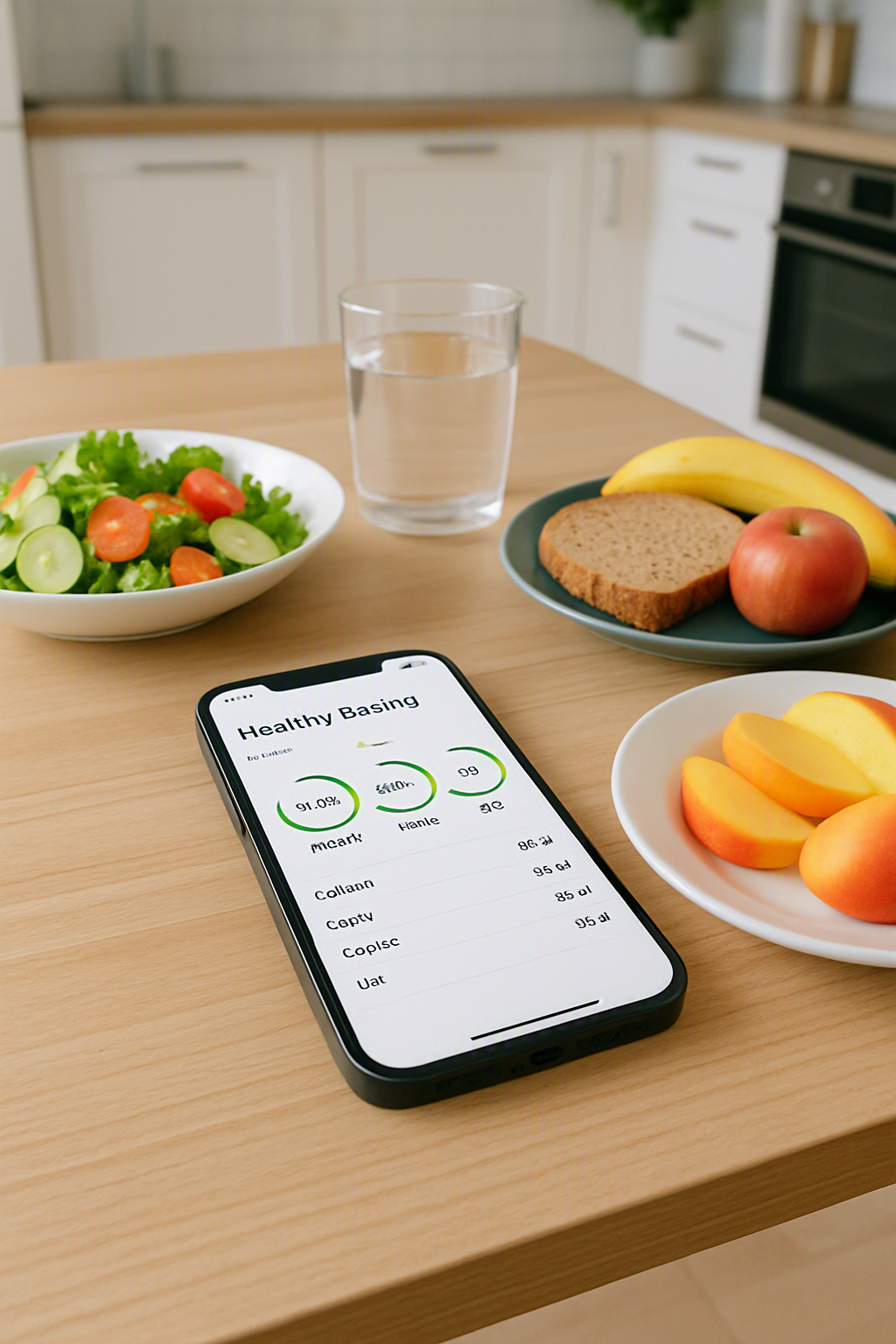 A smartphone running the SnapEat AI nutrition app, analyzing a photo of a healthy salad to track calories and macros.