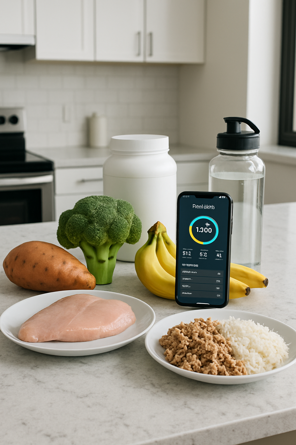 A baseball player preparing to swing, with nutritional data icons illustrating the importance of a baseball nutrition plan.