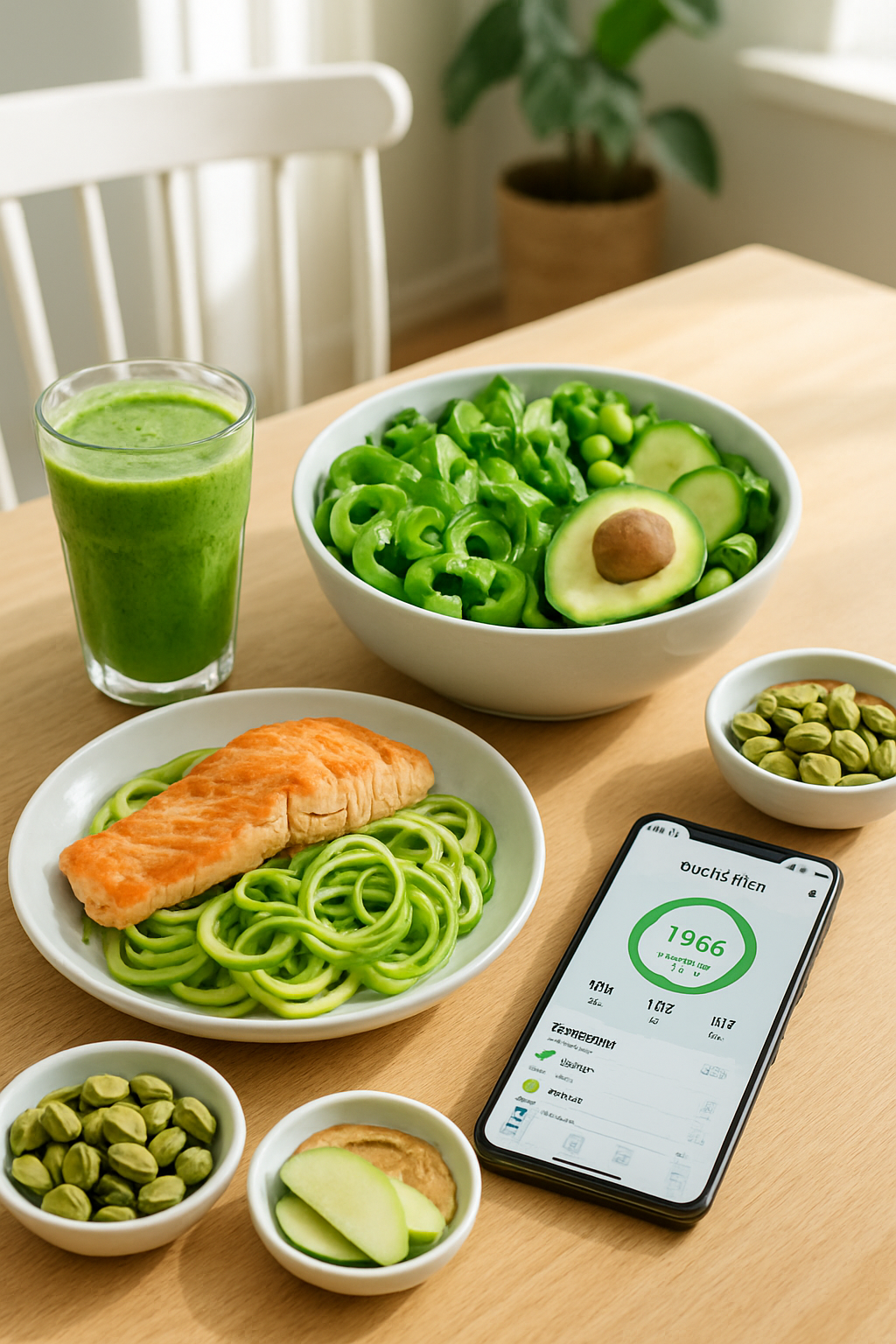 A healthy St. Patrick's Day green smoothie being tracked on the SnapEat AI app.