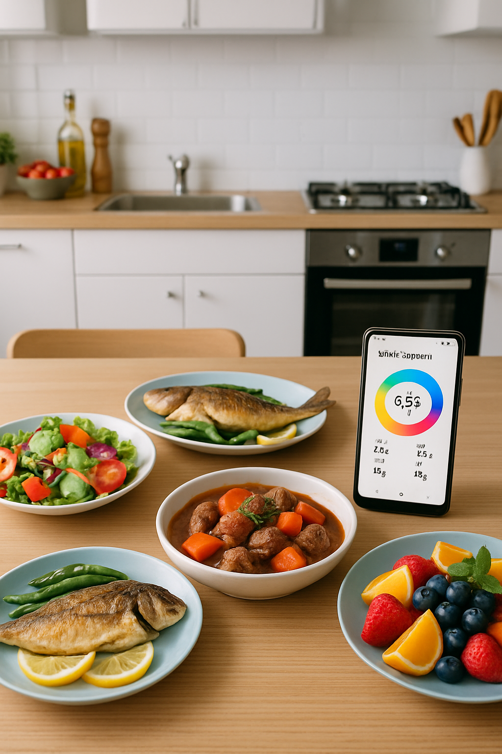 A smartphone displaying the SnapEat AI app interface, analyzing a photo of a healthy meal to demonstrate how a photo calorie counter works.