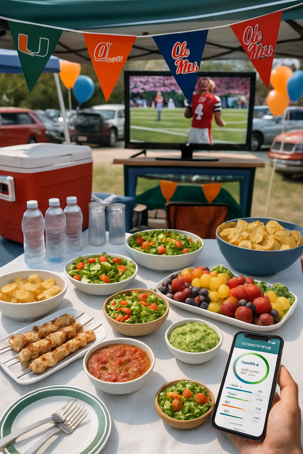 A healthy plate of grilled chicken skewers and salad, demonstrating good game day nutrition choices.