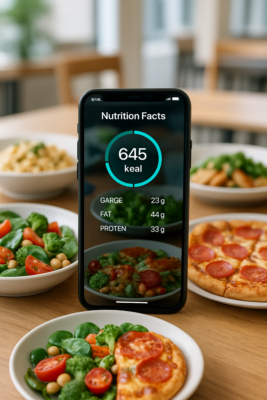 A smartphone screen showing the EatWise AI app analyzing a photo of a healthy meal of salmon and asparagus.