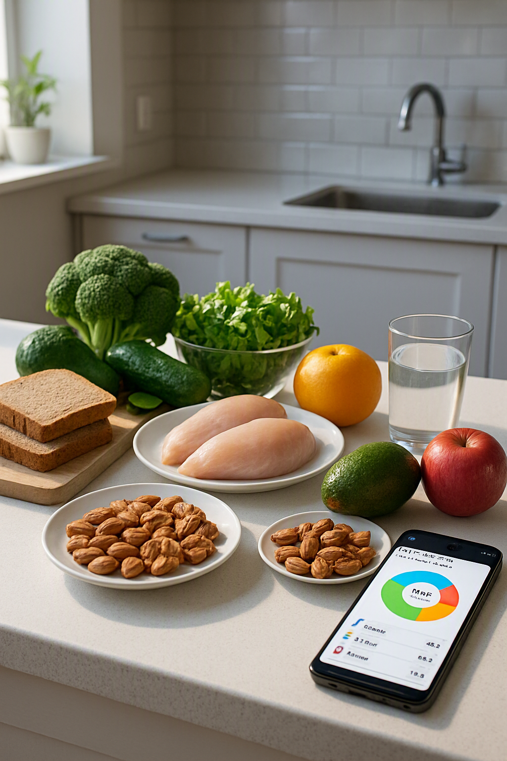 A smartphone showing the SnapEat AI app interface analyzing a healthy meal, demonstrating an athlete nutrition plan.