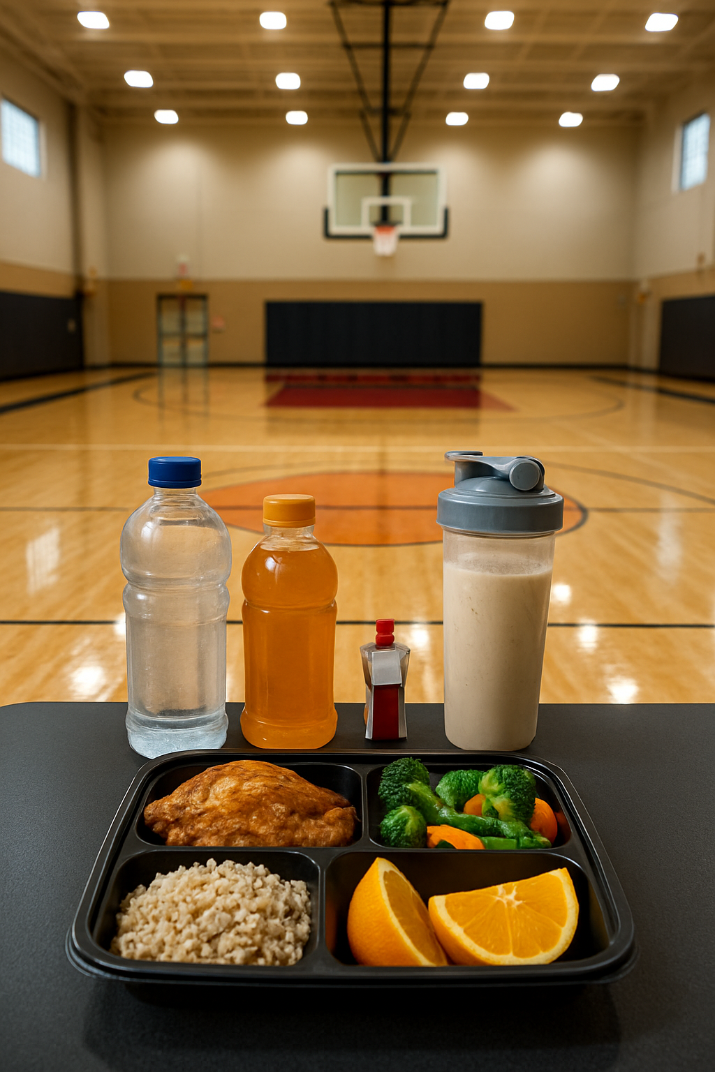 Athlete using the SnapEat AI app on a phone to analyze a healthy meal for their basketball gameday nutrition plan.