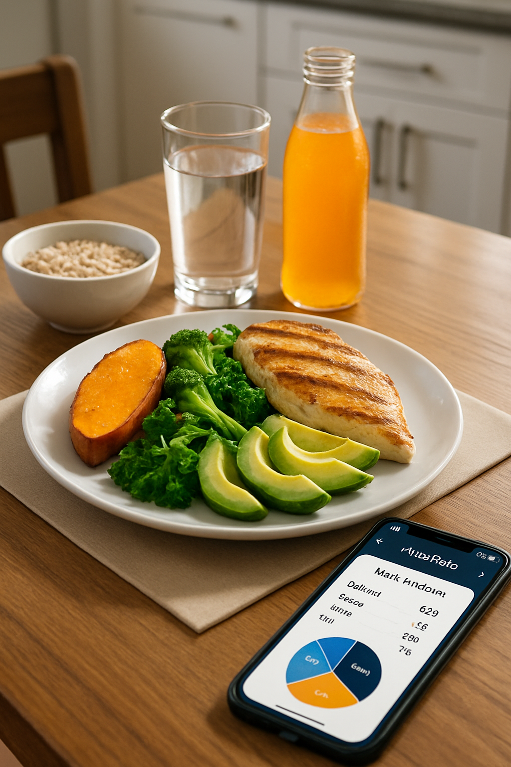 A balanced athlete diet plan plate with grilled chicken, sweet potatoes, and broccoli, representing performance nutrition.