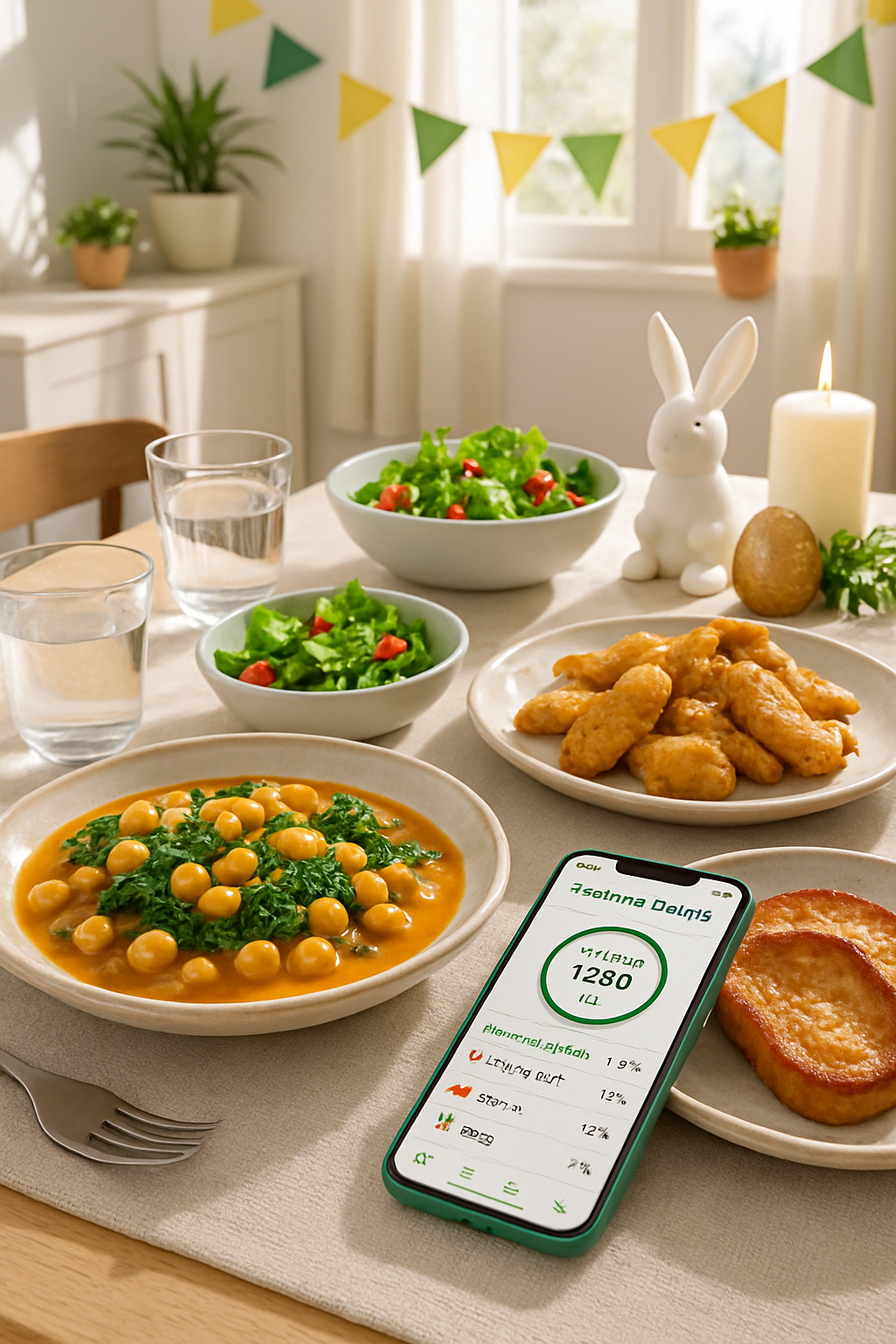 A smartphone displaying the SnapEat AI food tracker app analyzing a plate of traditional Semana Santa food, including torrijas and potaje.