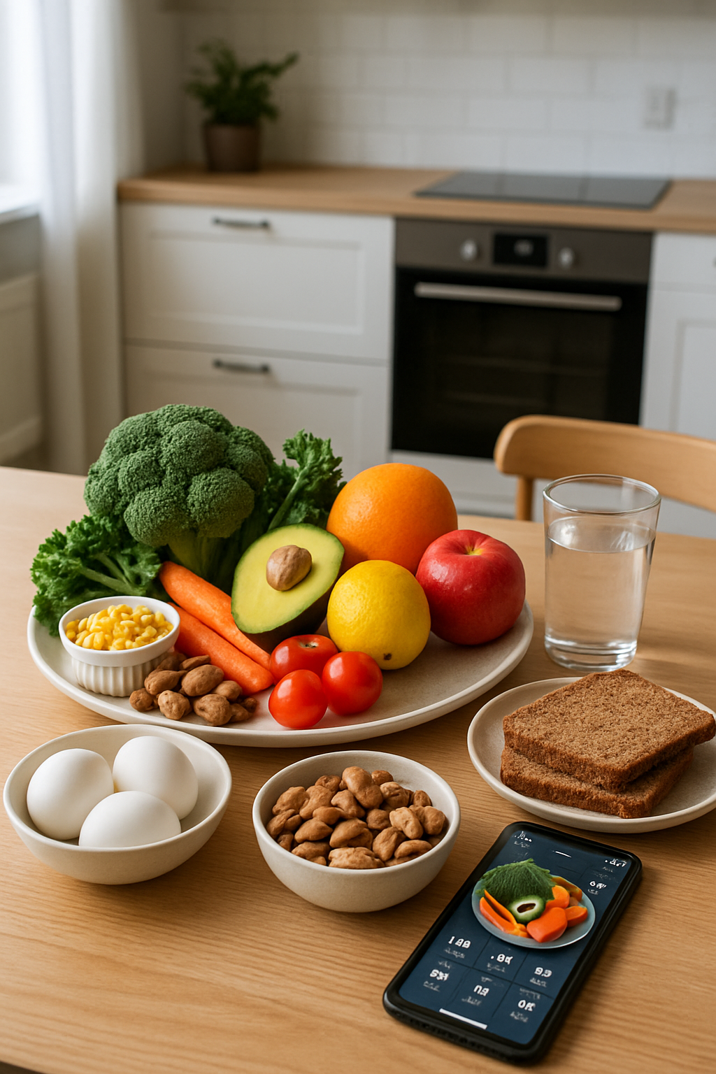 A smartphone showing the SnapEat AI app interface with a photo of a healthy meal, inspired by Beomgyu's smart nutrition principles.