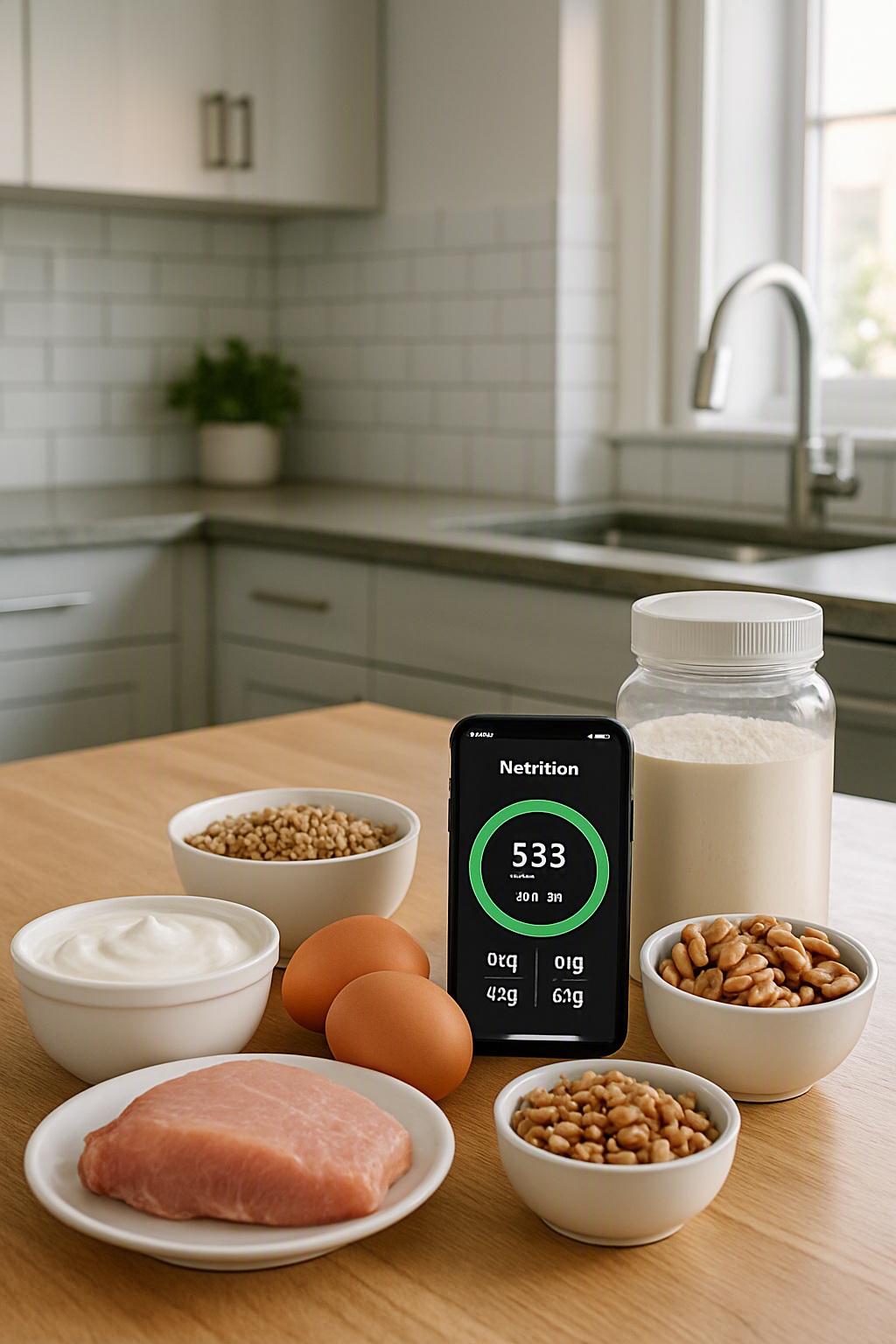 Senior man smiling while reviewing his daily protein intake on the SnapEat AI app for healthy aging.
