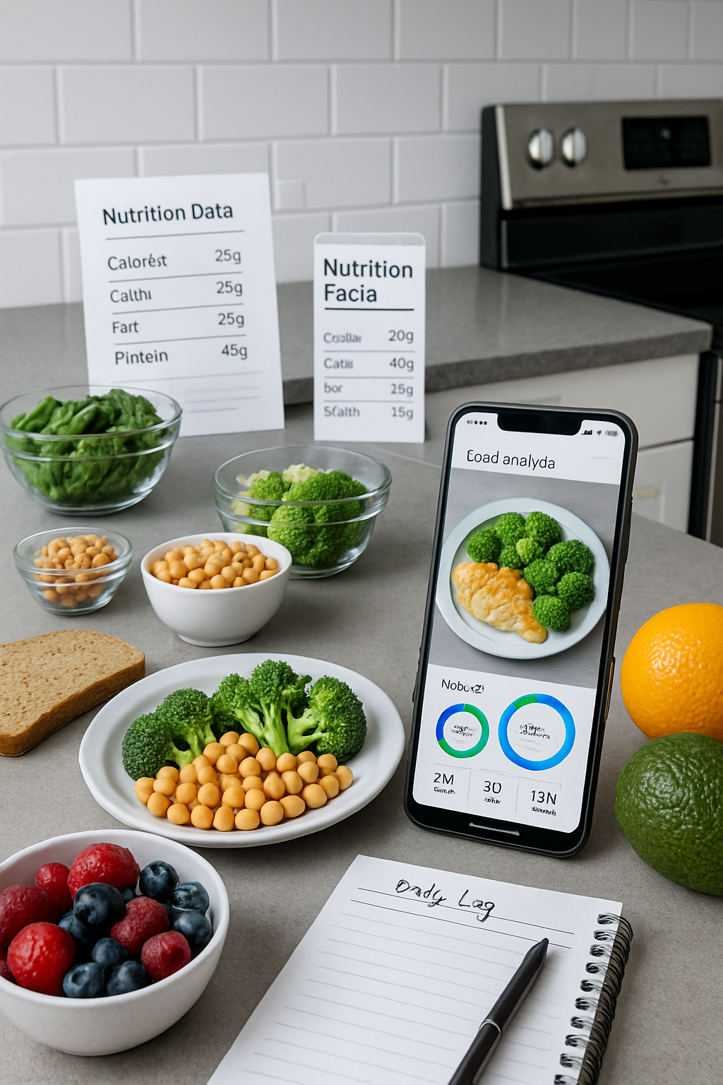 Smartphone displaying the SnapEat AI app interface after analyzing a meal, showcasing the AI nutrition coach in action.