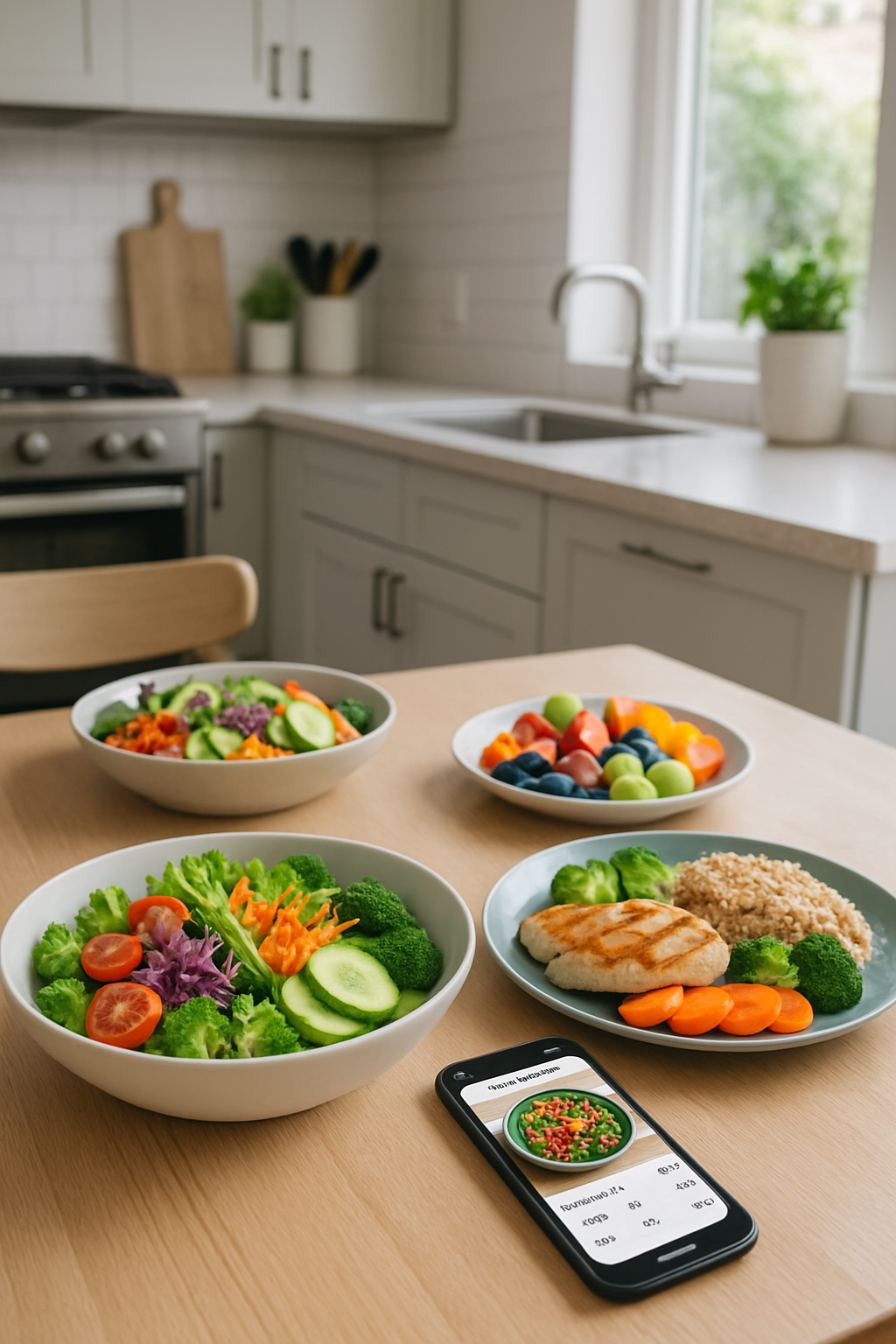 A smartphone showing the SnapEat AI app interface after using food recognition on a healthy bowl of salad.
