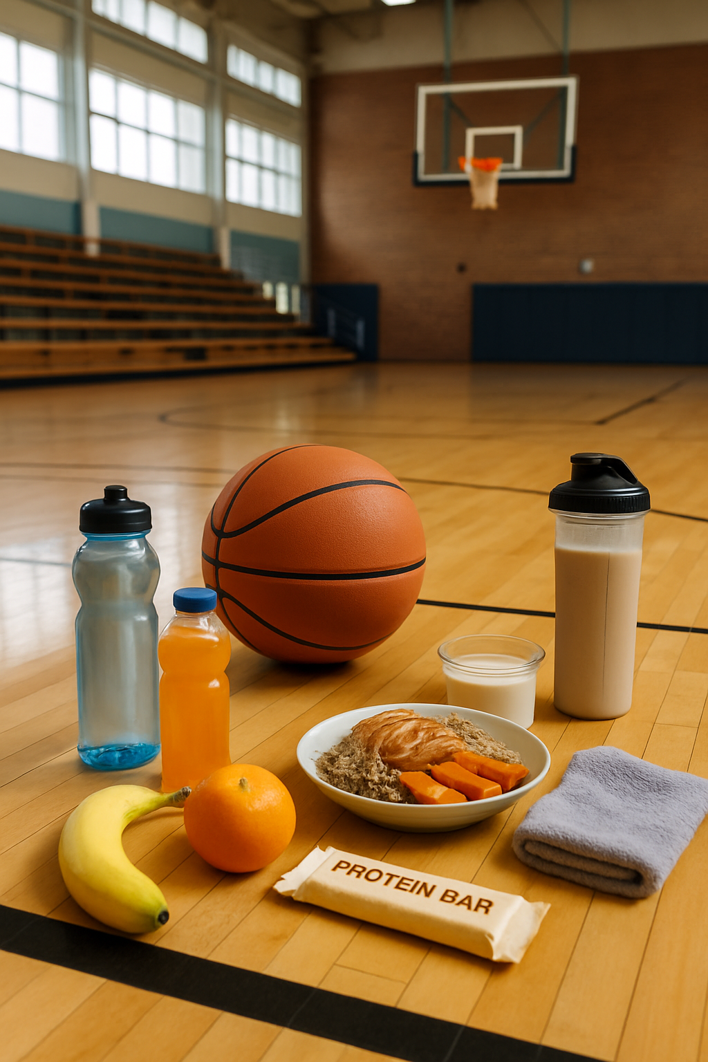 Basketball player using SnapEat AI athlete nutrition tracker app to log a pre-game meal of chicken and sweet potato