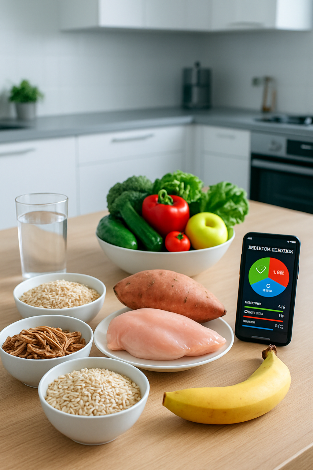 A smartphone showing the SnapEat AI app analyzing a healthy meal, set against a backdrop of a soccer stadium, symbolizing elite athlete nutrition.