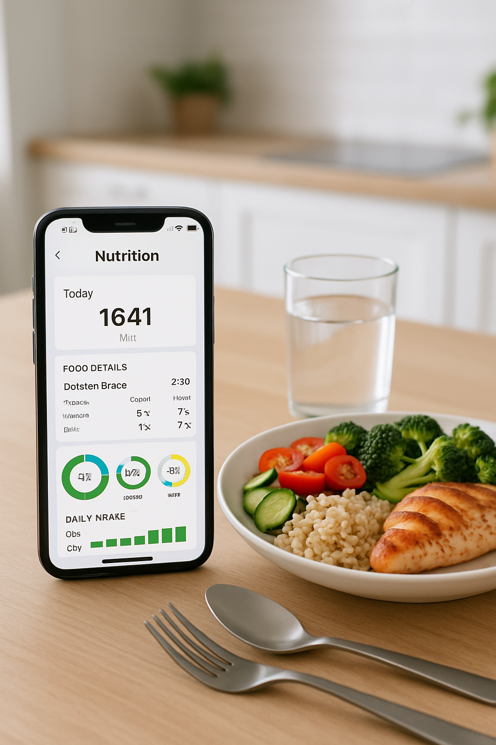 Smartphone showing the SnapEat AI nutrition coach app analyzing a photo of a healthy meal of salmon and vegetables.