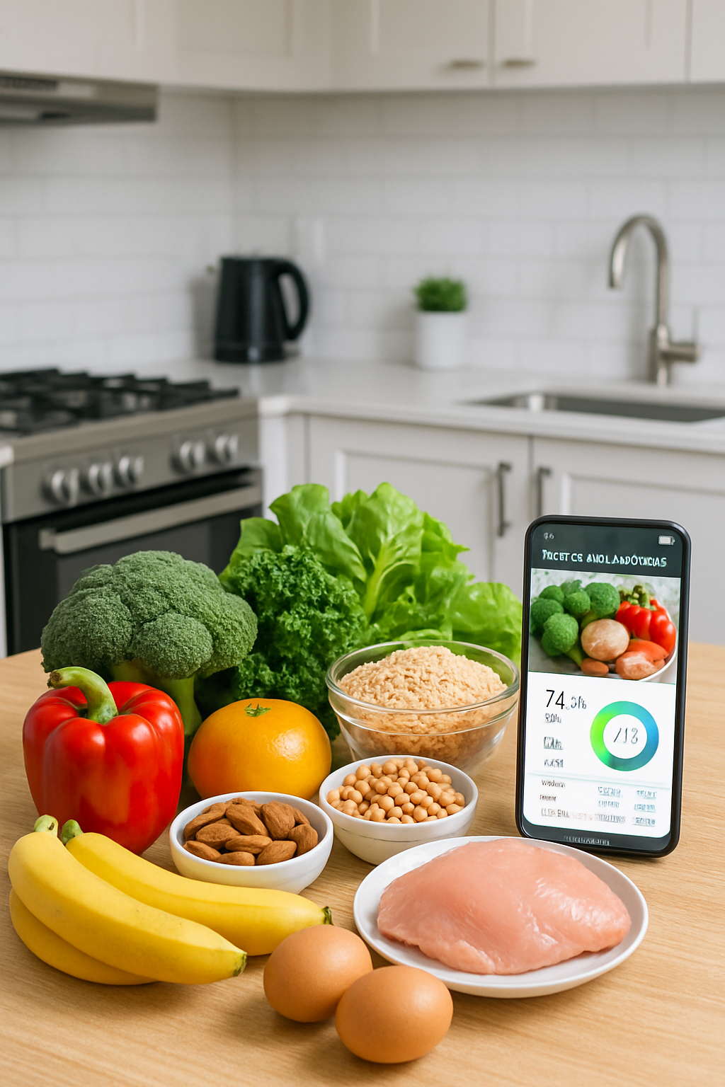 Smartphone displaying the SnapEat AI app interface which visualizes the 5 levels of AI nutrition optimization.
