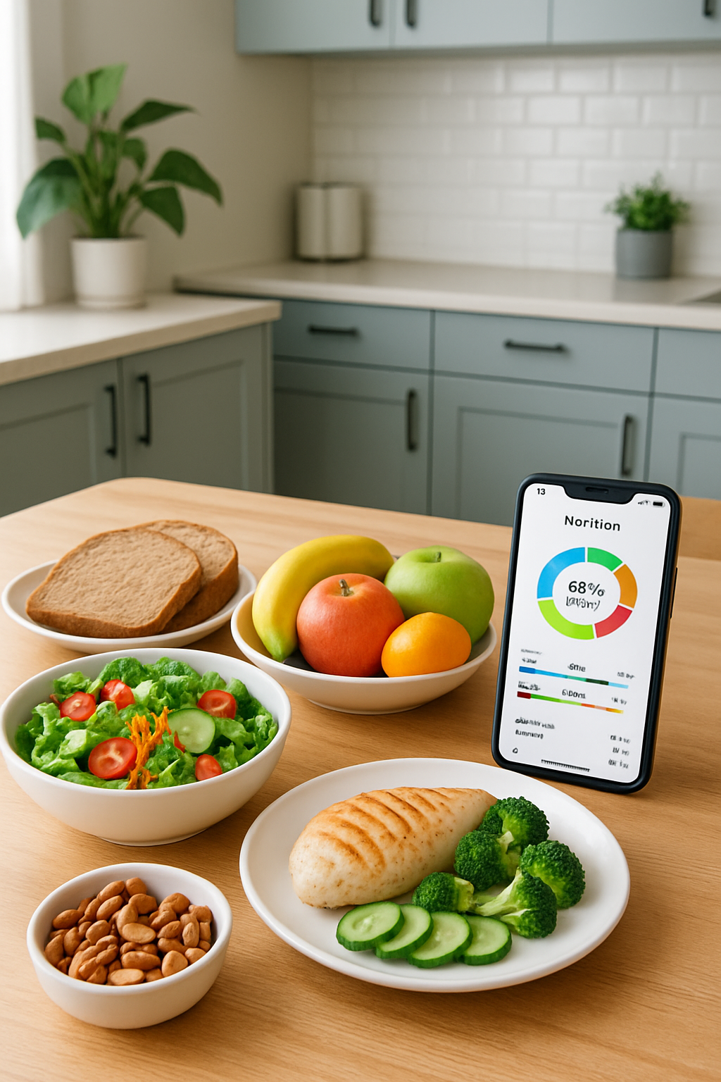 Using the SnapEat AI nutrition tracker on a smartphone to analyze a healthy meal and transform eating habits.